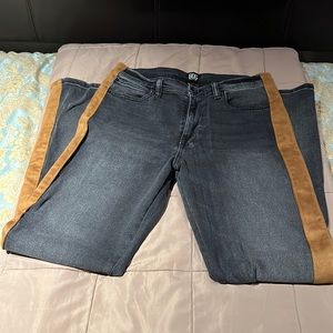Mens black jeans with brown suade side stripe